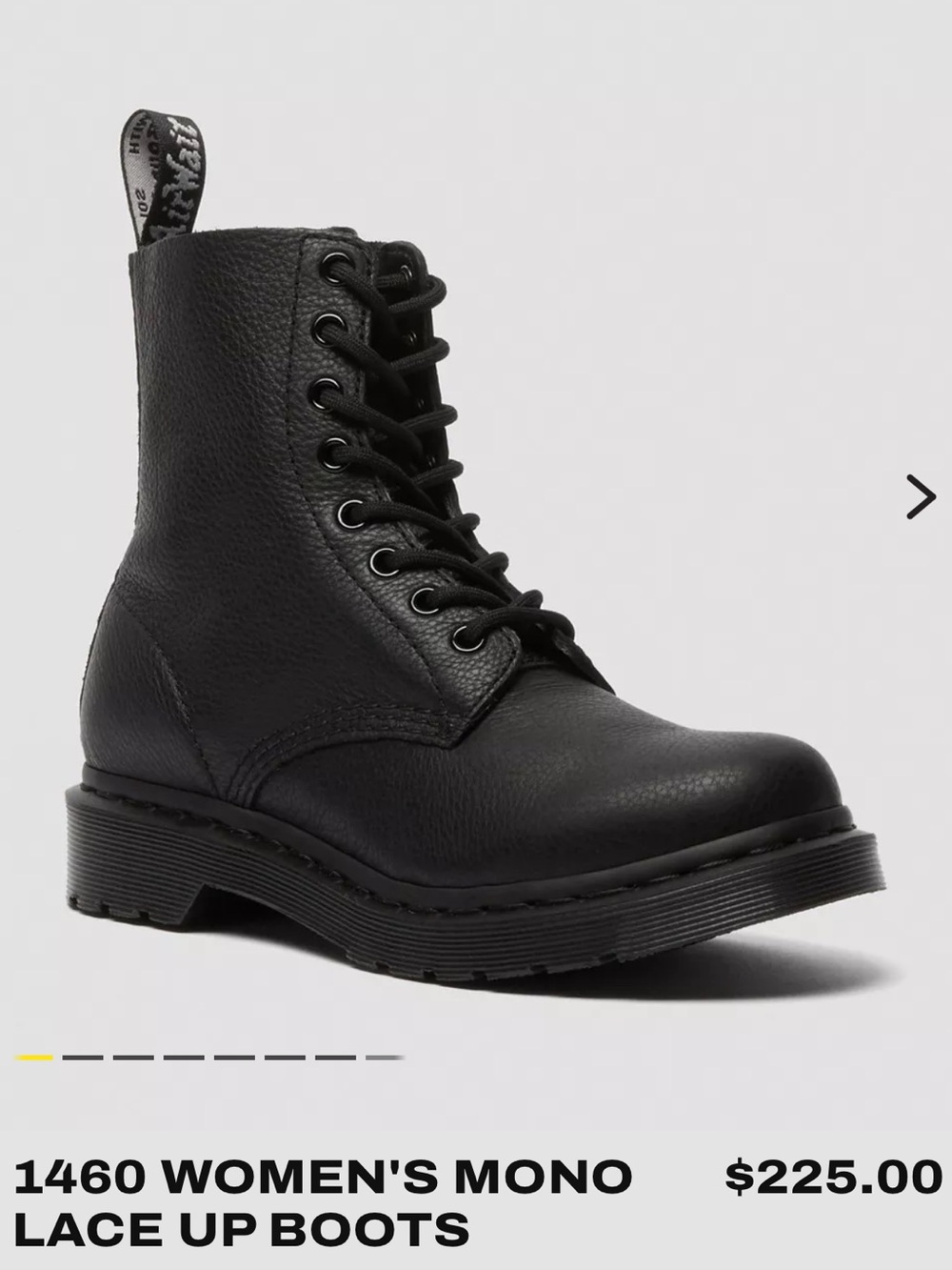 Dr. Marten’s 1460 Mono Lace Up Leather Boots, Grunge, Size 39, All Black